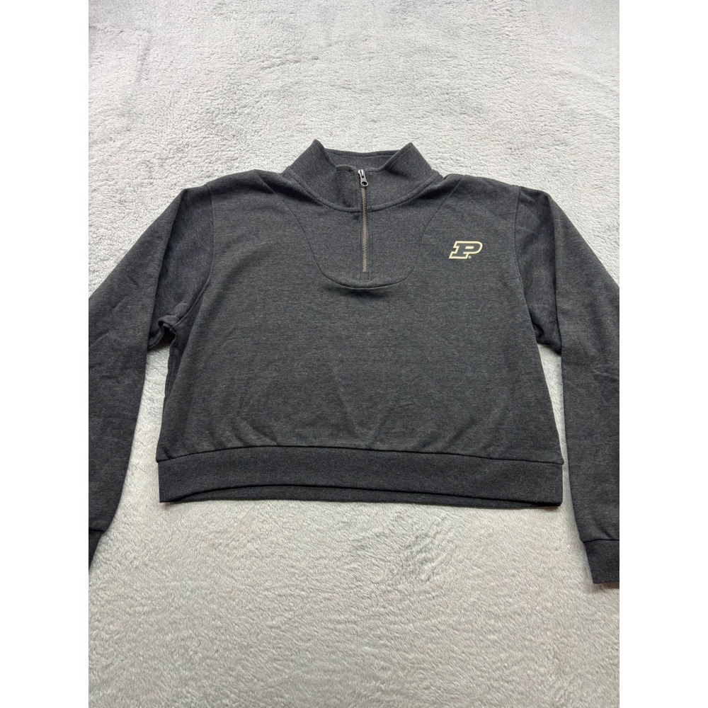 Purdue University Womens L Cropped Quarter Zip Sweatshirt Gray Rivalry Threads